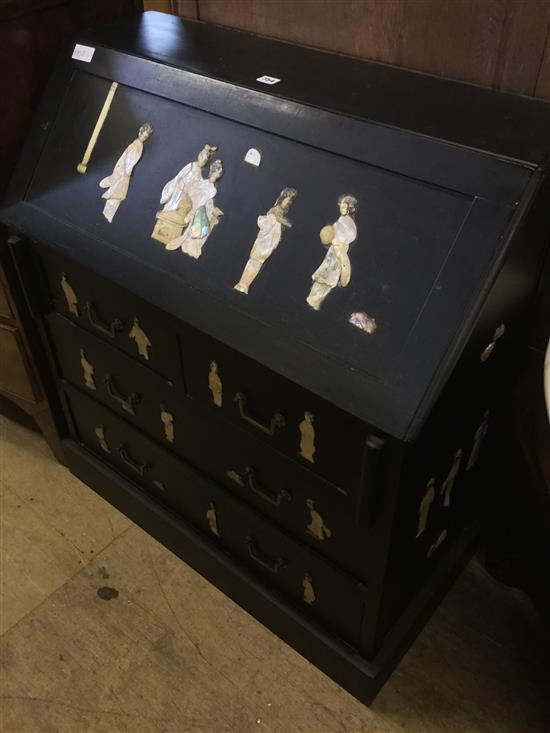 Mother of pearl ebonised bureau